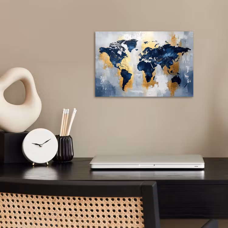 Wereldkaart - Blauw - Abstract poster papier klein -sfeer1