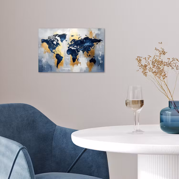 Wereldkaart - Blauw - Abstract poster papier klein -sfeer3