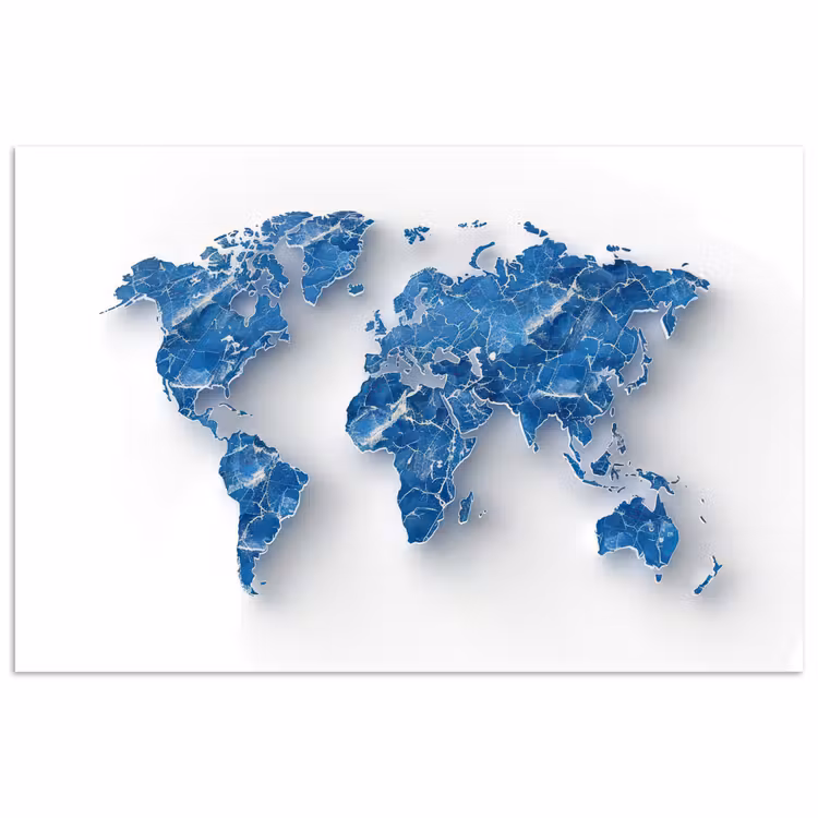 Wereldkaart - Blauwe stedenstructuur poster papier klein -3d