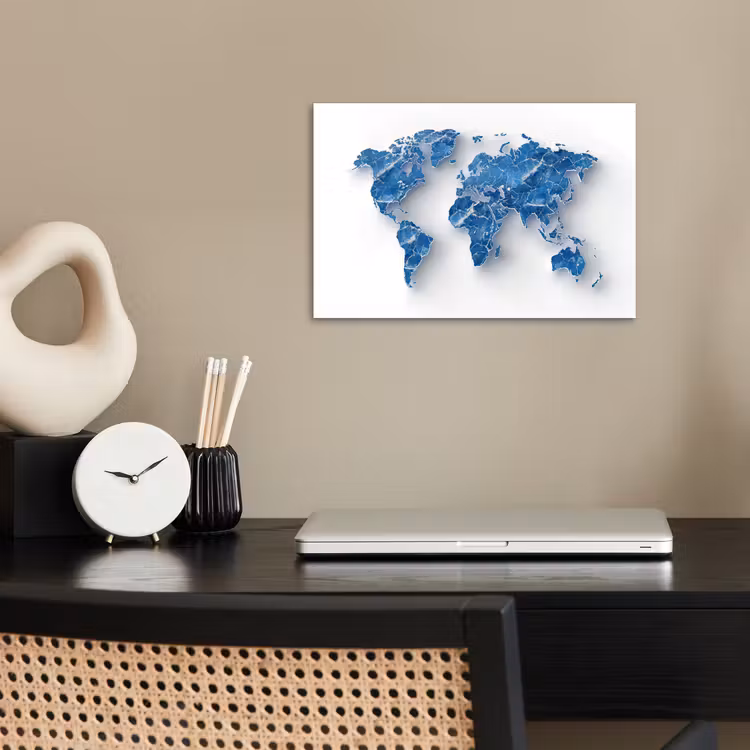 Wereldkaart - Blauwe stedenstructuur poster papier klein -sfeer1