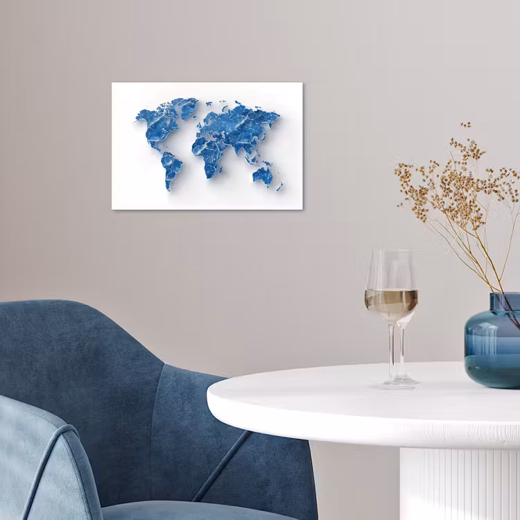Wereldkaart - Blauwe stedenstructuur poster papier klein -sfeer3