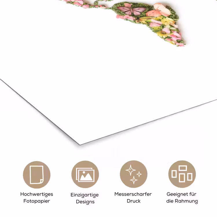 Wereldkaart - Bloemen - Felgekleurd poster papier klein -tcloseup_DE