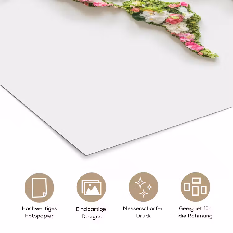 Wereldkaart - Bloemen - Subtiel poster papier klein -tcloseup_DE
