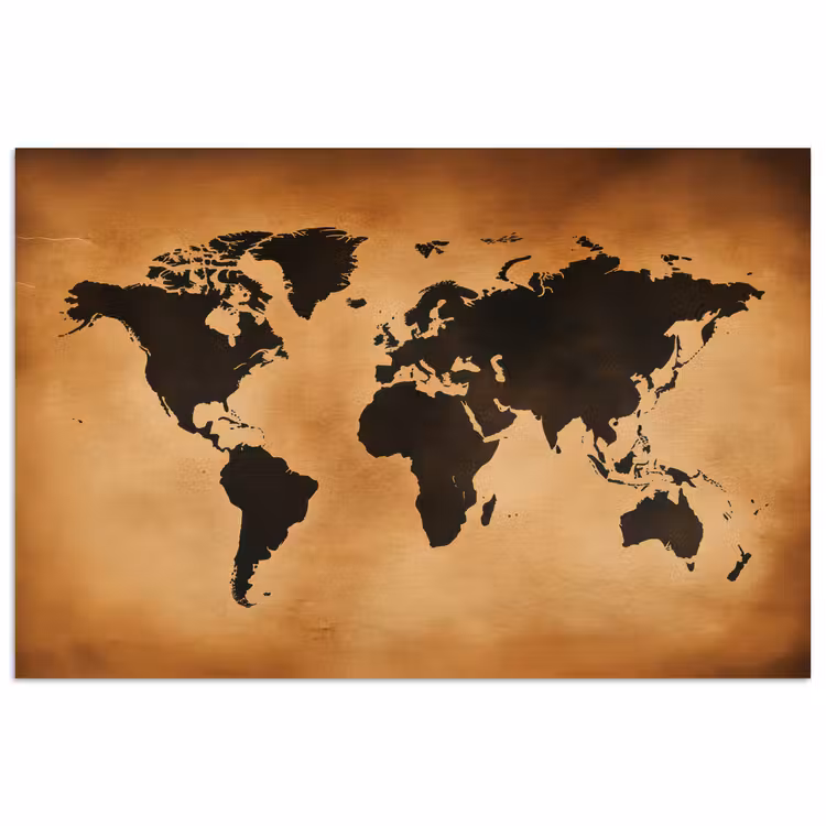 Wereldkaart - Bruin - Kaart poster papier klein -3d