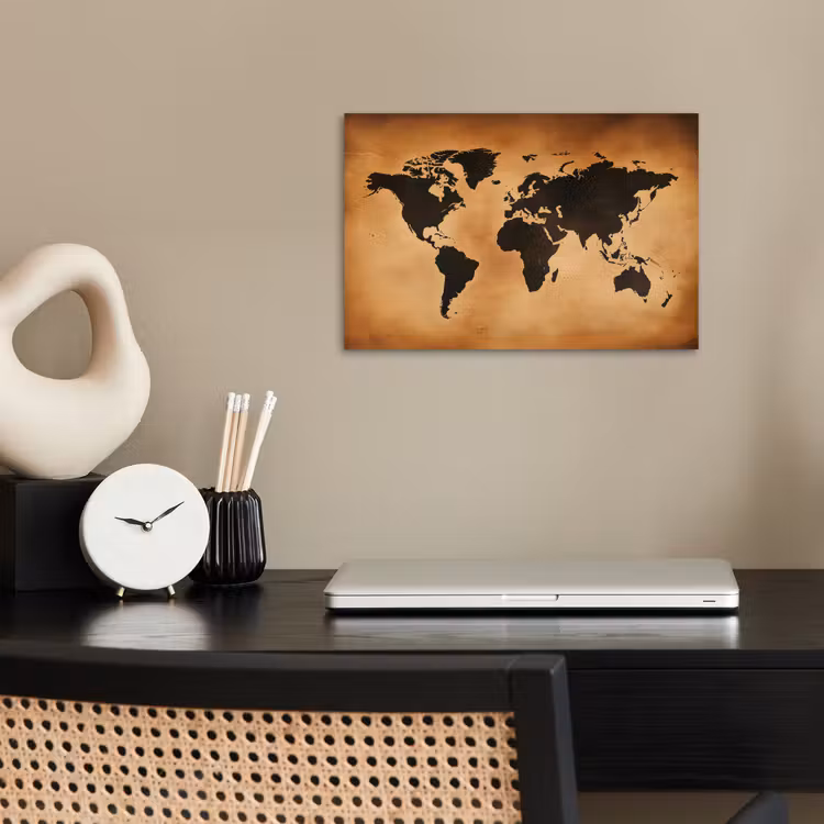 Wereldkaart - Bruin - Kaart poster papier klein -sfeer1