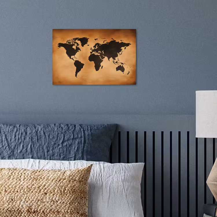 Wereldkaart - Bruin - Kaart poster papier klein -sfeer2