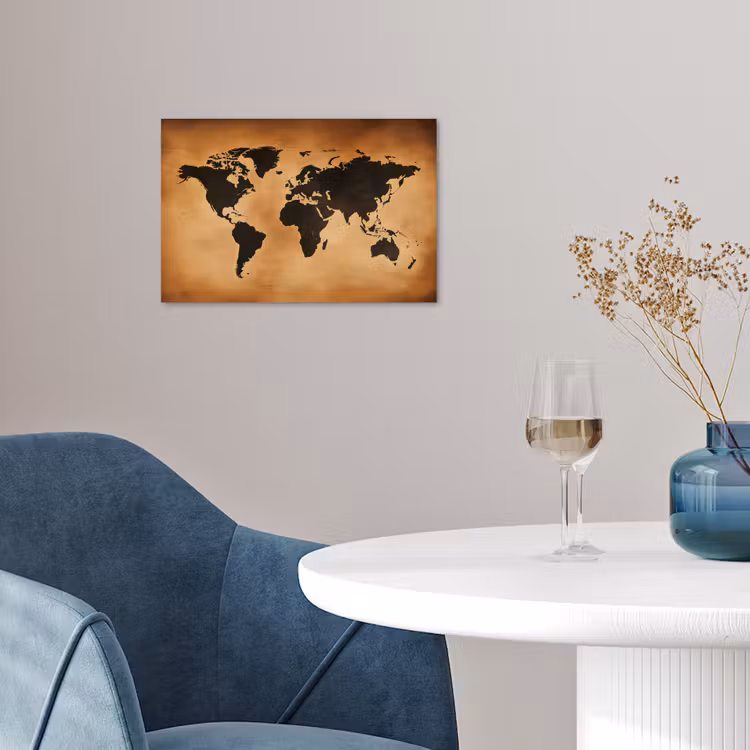 Wereldkaart - Bruin - Kaart poster papier klein -sfeer3