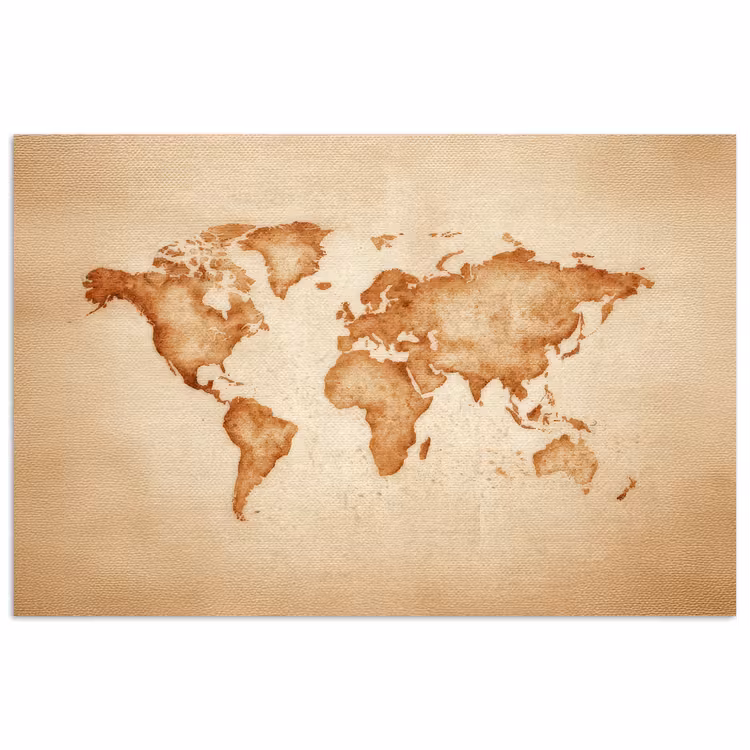 Wereldkaart - Bruin - Klassiek poster papier klein -3d