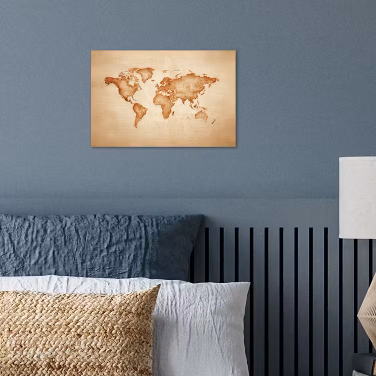 Wereldkaart - Bruin - Klassiek poster papier klein -sfeer2