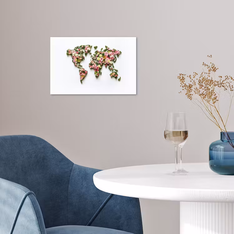 Wereldkaart - Kleurrijk - Bloemen - Lente poster papier klein -sfeer3