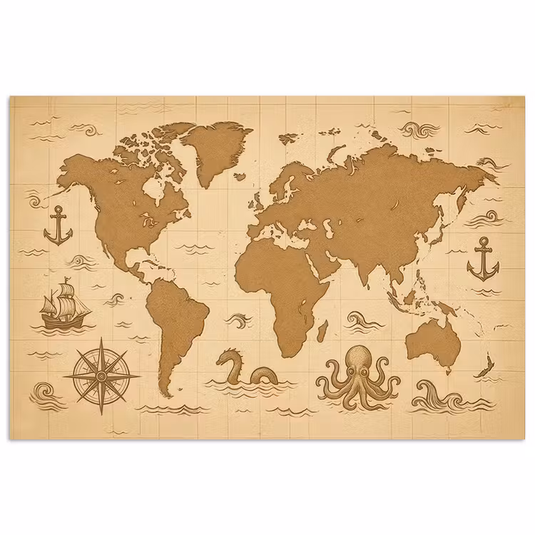 Wereldkaart - Decoratief - - Avontuurlijk poster papier klein -3d