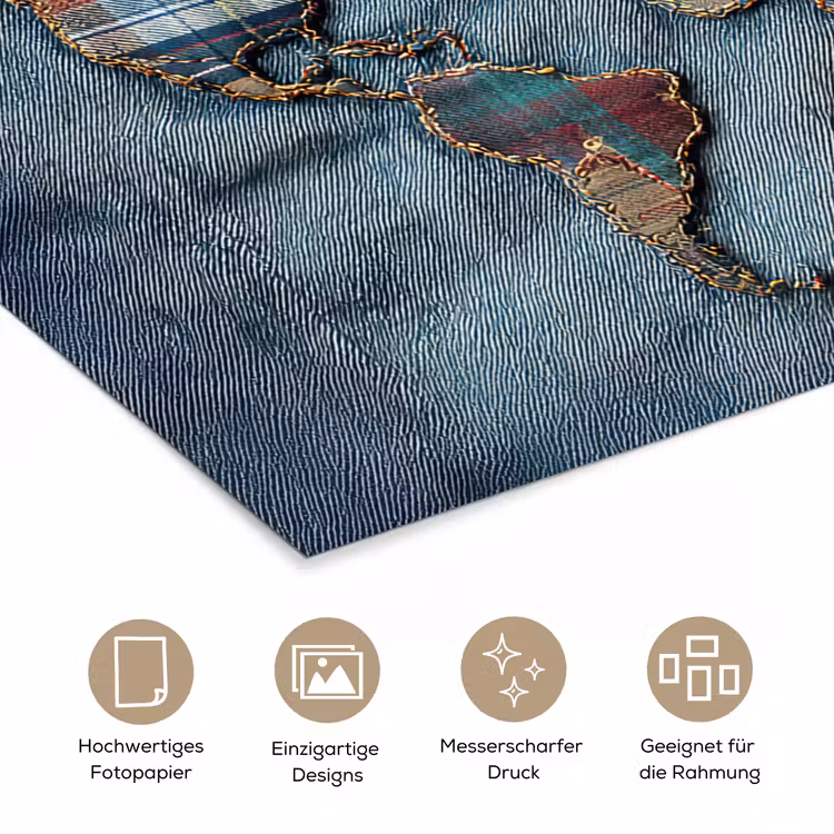 Wereldkaart - Denim - Textiel poster papier klein -tcloseup_DE
