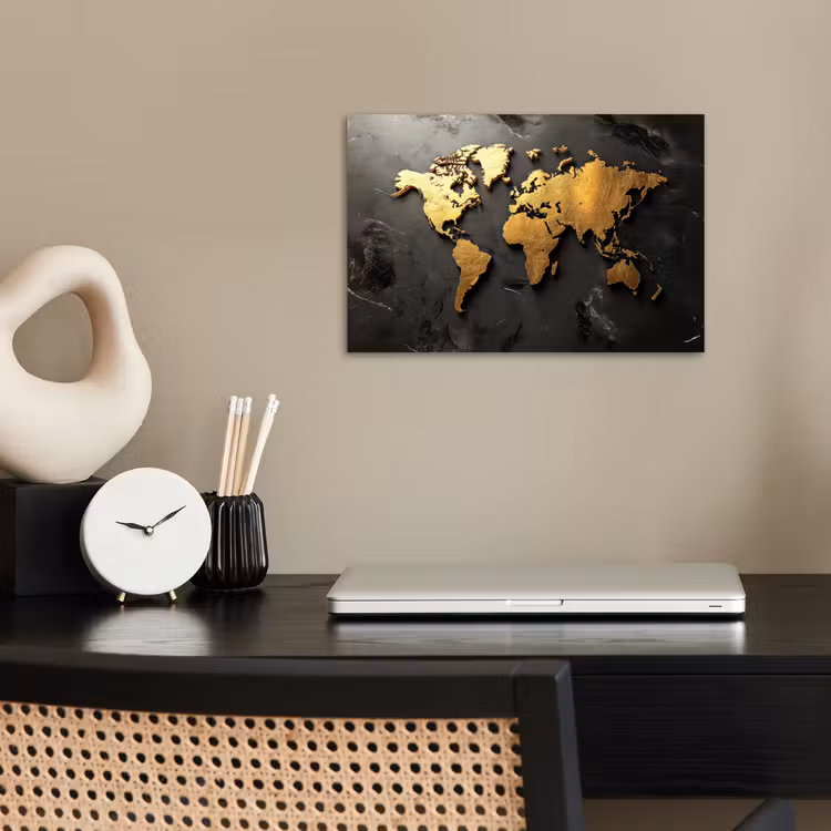 Wereldkaart - Driedimensionaal - Realistisch - Zwart poster papier klein -sfeer1