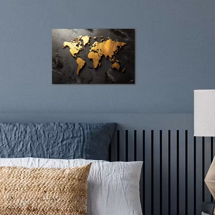 Wereldkaart - Driedimensionaal - Realistisch - Zwart poster papier klein -sfeer2