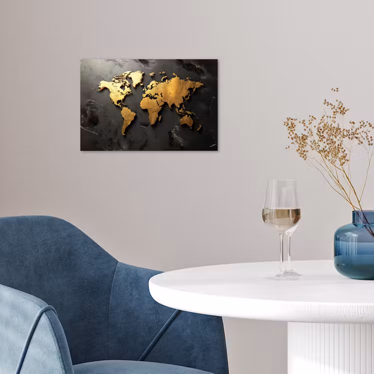Wereldkaart - Driedimensionaal - Realistisch - Zwart poster papier klein -sfeer3