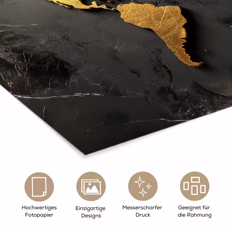 Wereldkaart - Driedimensionaal - Realistisch - Zwart poster papier klein -tcloseup_DE