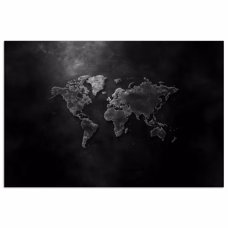 Wereldkaart - Duister - Zwart poster papier klein -3d