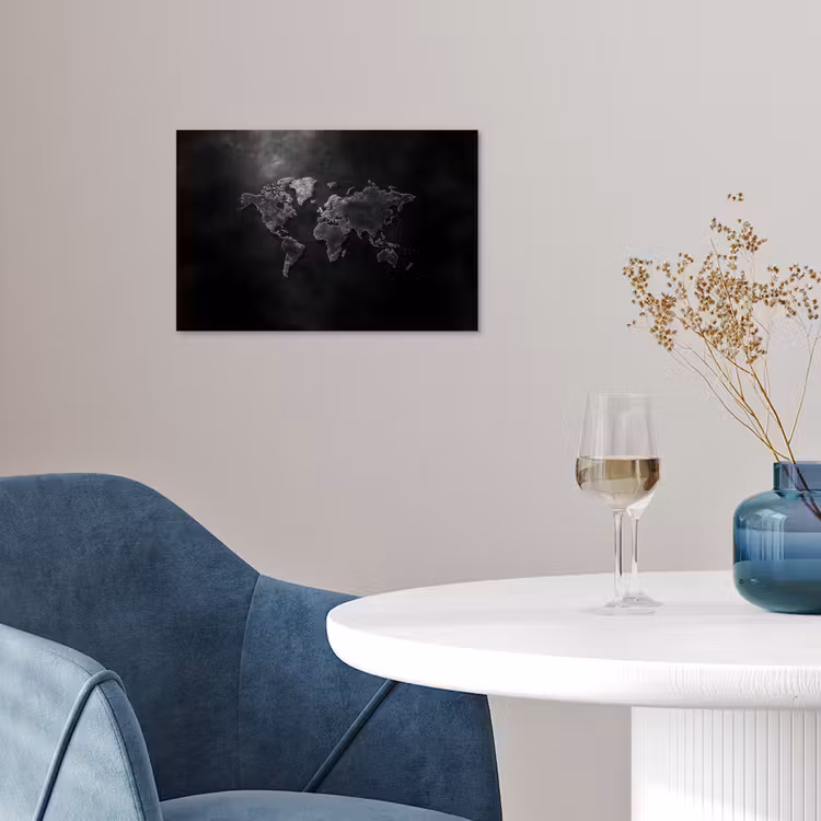 Wereldkaart - Duister - Zwart poster papier klein -sfeer3