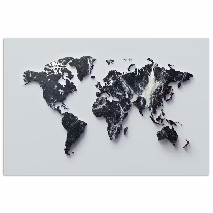 Wereldkaart - Dynamisch - Marmer - Wit poster papier klein -3d