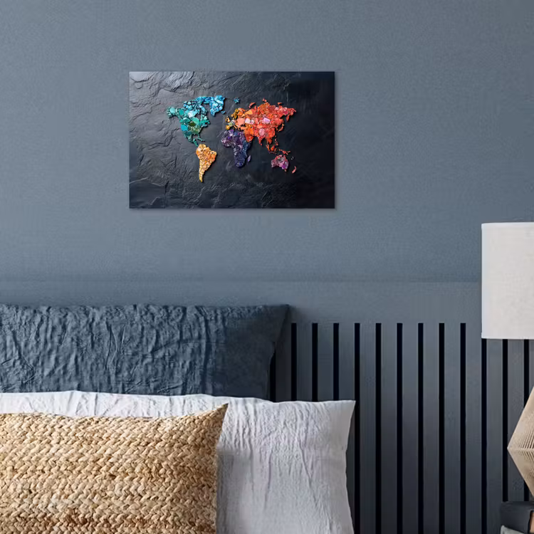 Wereldkaart - Edelstenen - Regenboog - Ruw poster papier klein -sfeer2