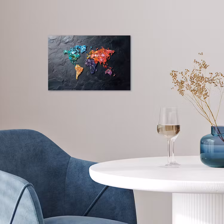 Wereldkaart - Edelstenen - Regenboog - Ruw poster papier klein -sfeer3