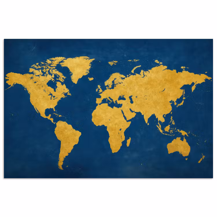 Wereldkaart - Elegant - Blauw poster papier klein -3d