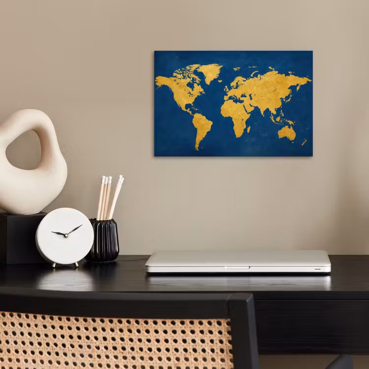 Wereldkaart - Elegant - Blauw poster papier klein -sfeer1