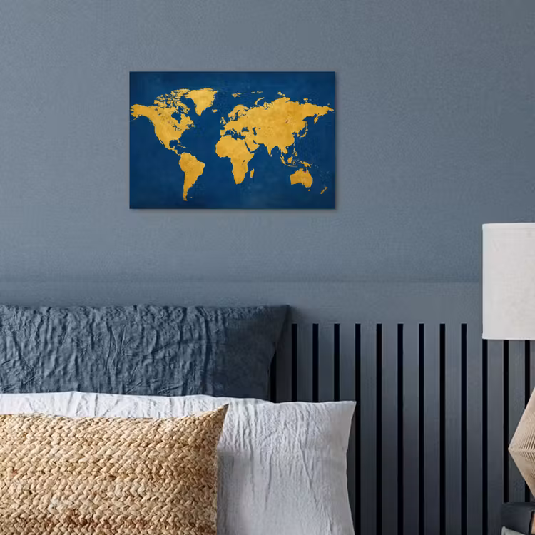 Wereldkaart - Elegant - Blauw poster papier klein -sfeer2