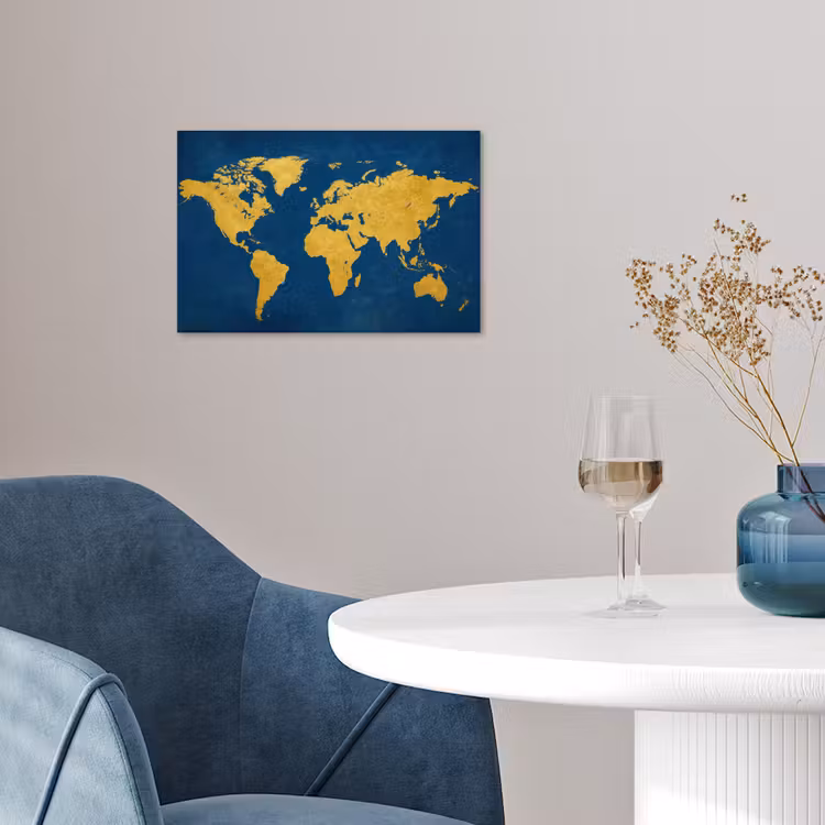 Wereldkaart - Elegant - Blauw poster papier klein -sfeer3