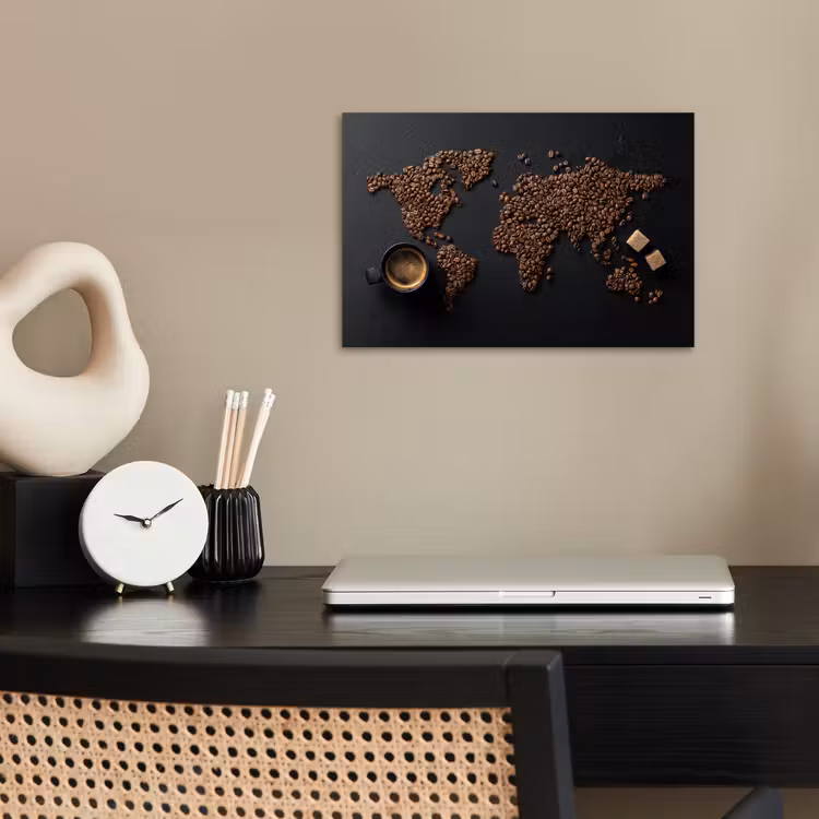 Wereldkaart - Espresso - Zwart poster papier klein -sfeer1