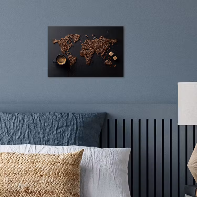 Wereldkaart - Espresso - Zwart poster papier klein -sfeer2