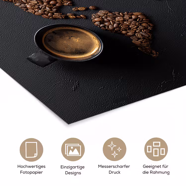 Wereldkaart - Espresso - Zwart poster papier klein -tcloseup_DE