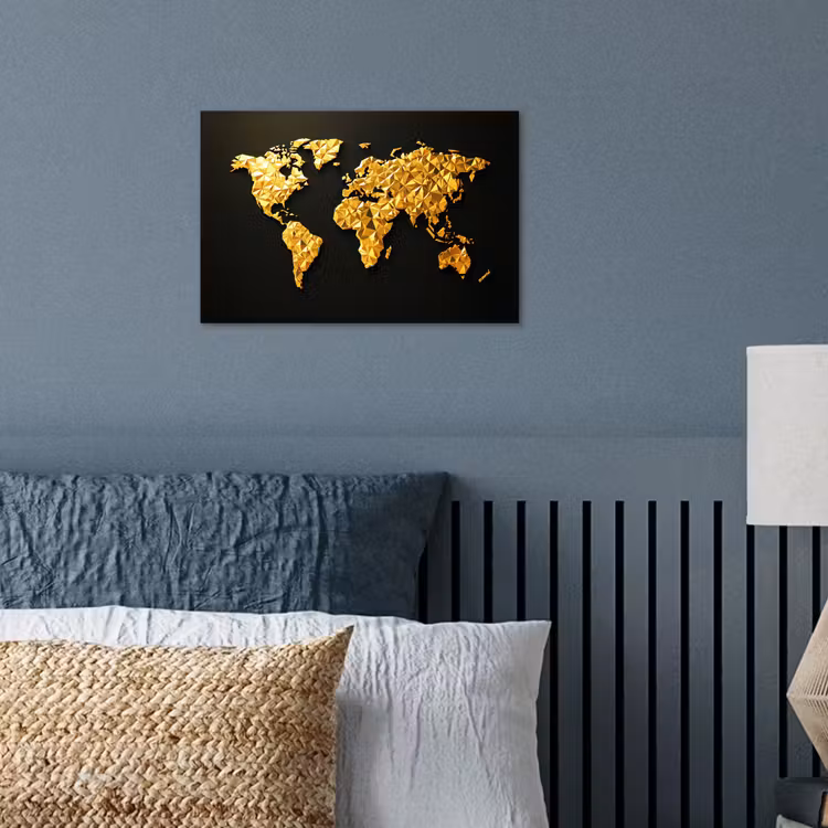 Wereldkaart - Facetstructuur - Driedimensionaal poster papier klein -sfeer2