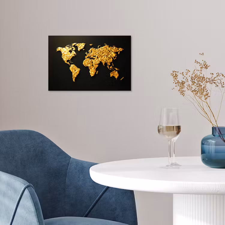 Wereldkaart - Facetstructuur - Driedimensionaal poster papier klein -sfeer3