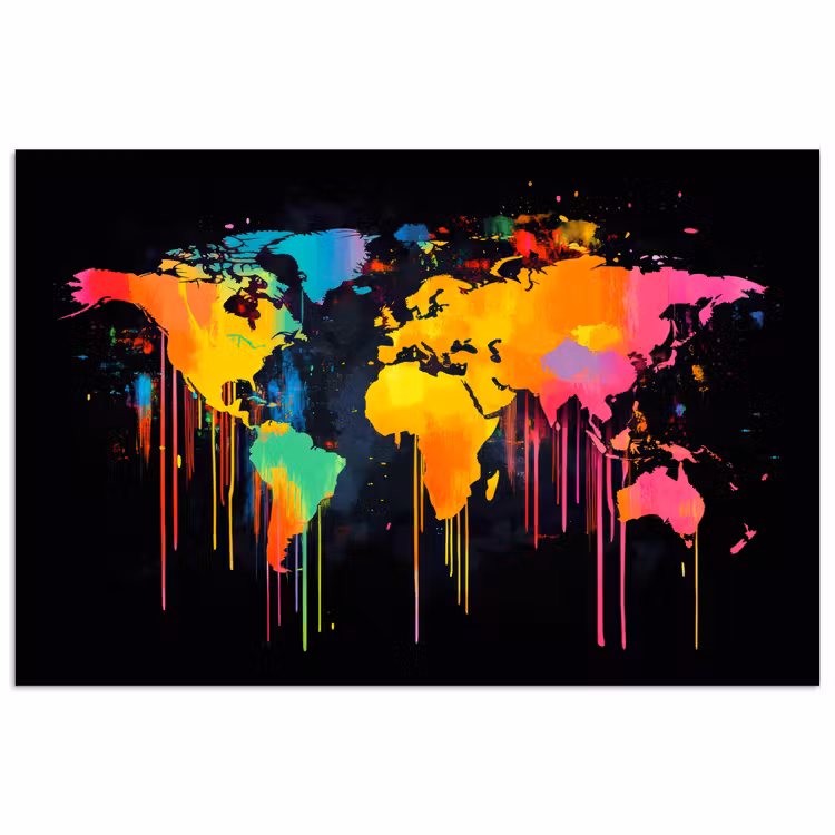 Wereldkaart - Verf - Kleurrijk - Graffiti - Wereld poster papier klein -3d