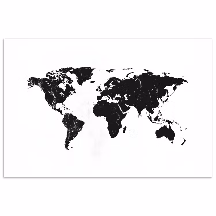 Wereldkaart - Verf - Zwart - Wit poster papier klein -3d