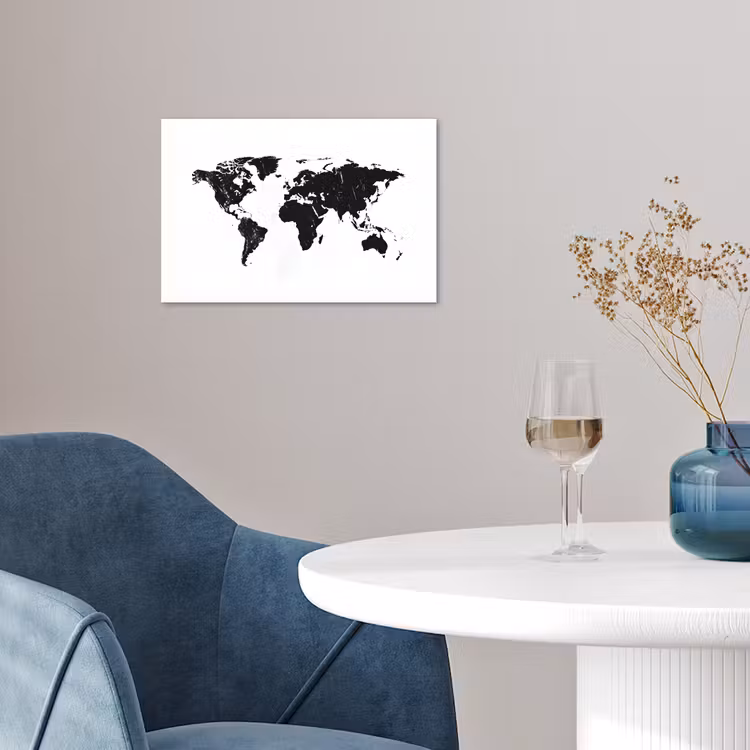 Wereldkaart - Verf - Zwart - Wit poster papier klein -sfeer3
