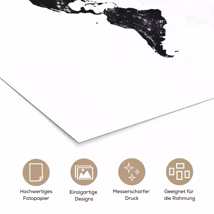 Wereldkaart - Verf - Zwart - Wit poster papier klein -tcloseup_DE
