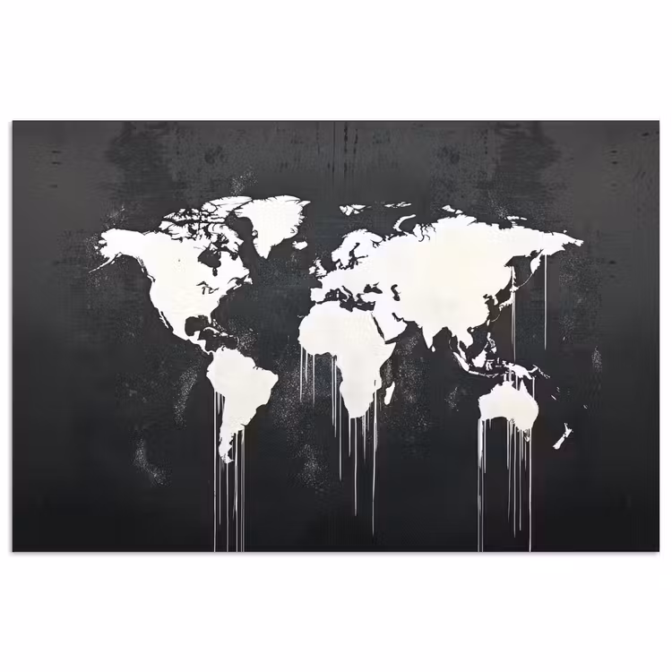 Wereldkaart - Verf - Wit poster papier klein -3d