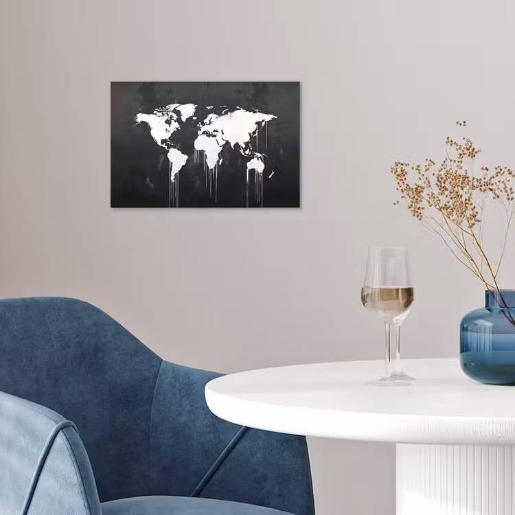 Wereldkaart - Verf - Wit poster papier klein -sfeer3