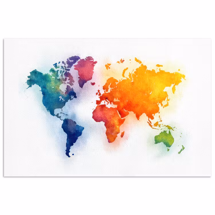 Wereldkaart - Kleurrijk - Waterverf poster papier klein -3d