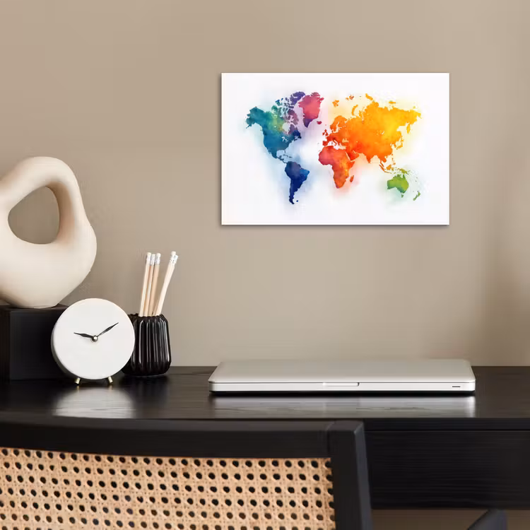 Wereldkaart - Kleurrijk - Waterverf poster papier klein -sfeer1