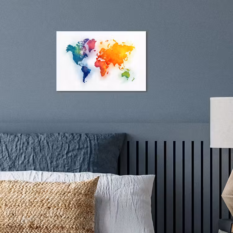 Wereldkaart - Kleurrijk - Waterverf poster papier klein -sfeer2