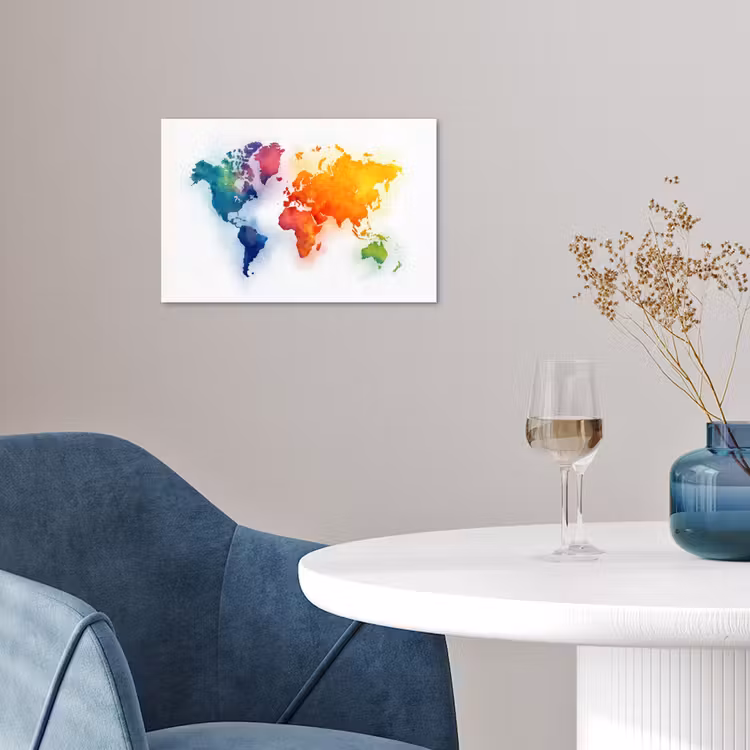 Wereldkaart - Kleurrijk - Waterverf poster papier klein -sfeer3