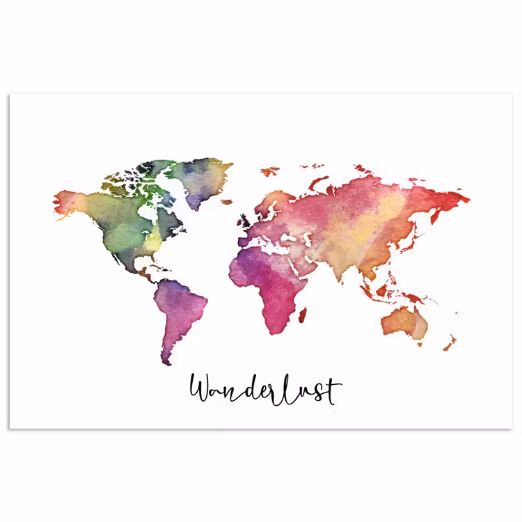 Wereldkaart - Wanderlust - Paars poster papier klein -3d