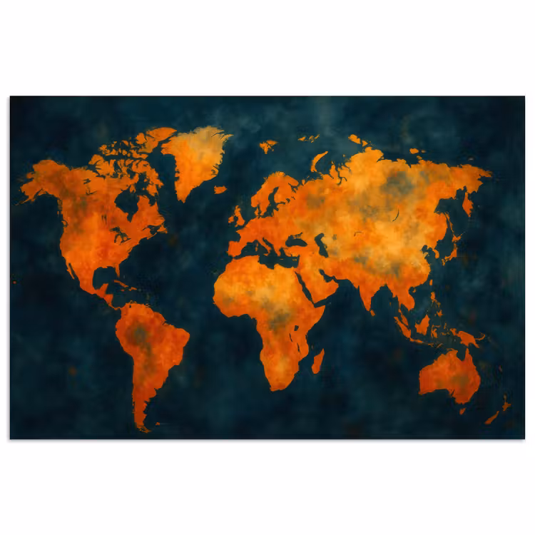 Wereldkaart - Vurige kleuren - Expressieve stijl poster papier klein -3d