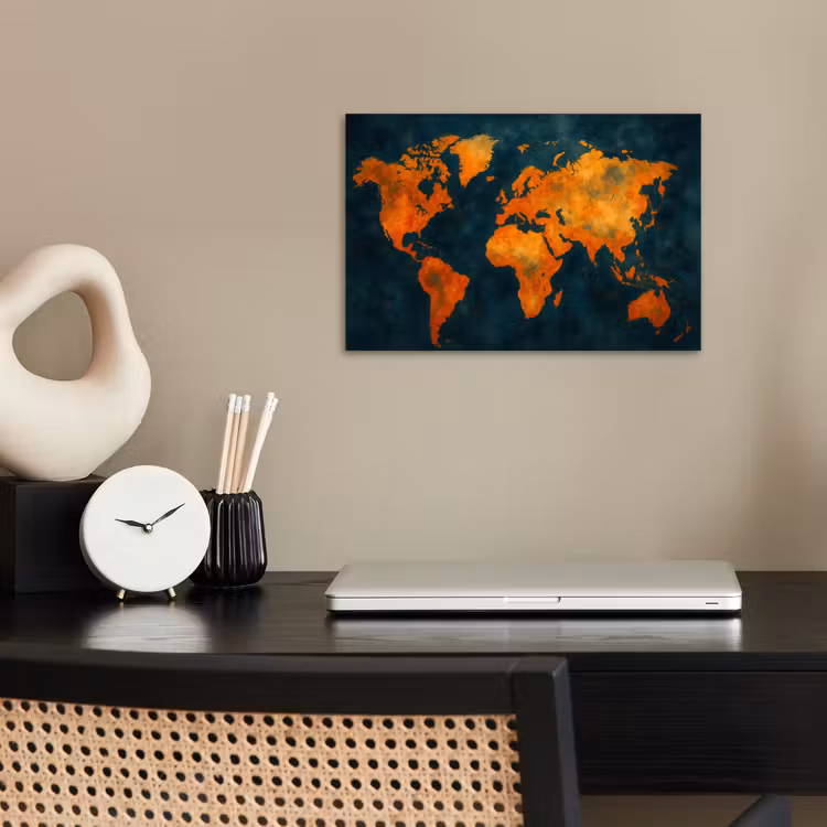 Wereldkaart - Vurige kleuren - Expressieve stijl poster papier klein -sfeer1