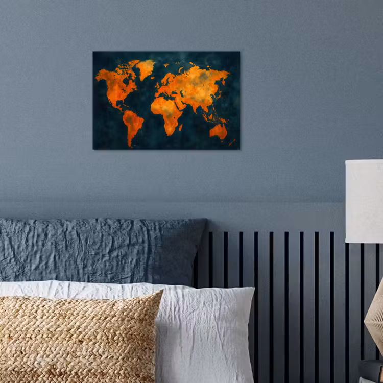 Wereldkaart - Vurige kleuren - Expressieve stijl poster papier klein -sfeer2