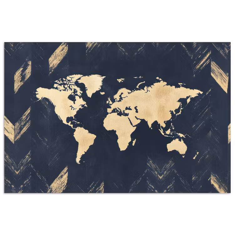 Wereldkaart - Visgraatpatroon - Vintage - Blauw poster papier klein -3d