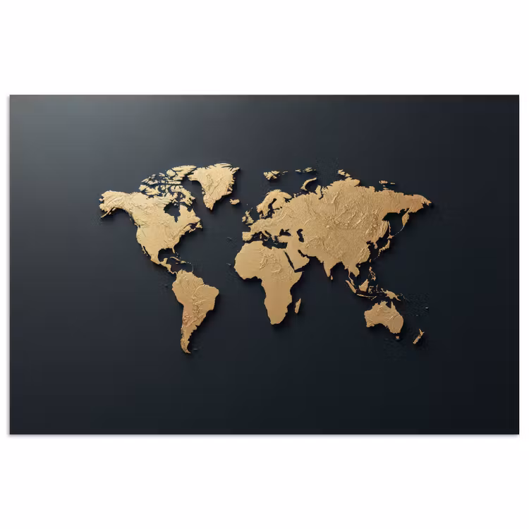 Wereldkaart - Geografische kenmerken - Zwart poster papier klein -3d